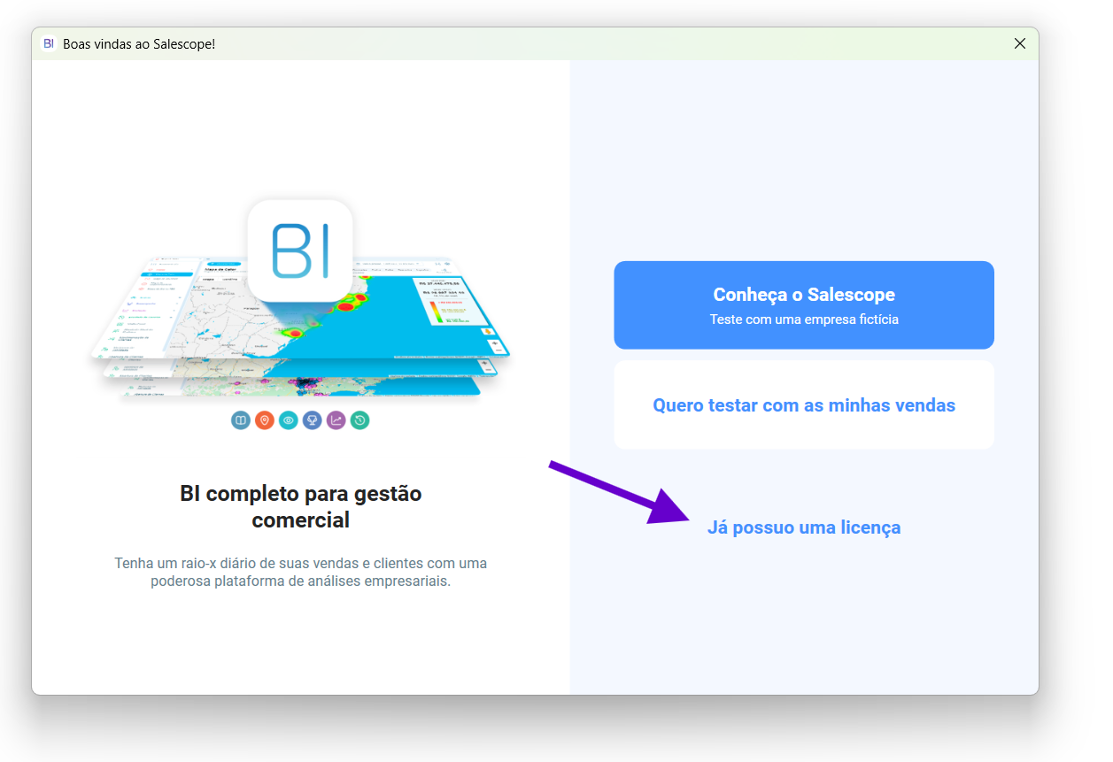 Tela de login do Salescope BI